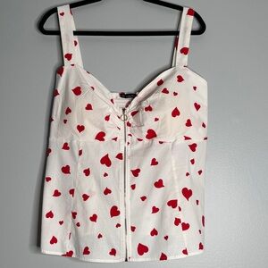 Luna Moon Heart Print White and Red Top Size 2XL
